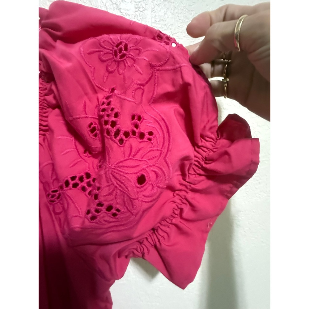 Ashley‎ & Sage Pink Eyelet Puff Sleeve Smocked Tiered Maxi Dress Womens L - Picture 4 of 11